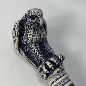 Vintage Antique Style Walking Stick Cane Eagle Fish Handle Wood Metal Cap (chip)